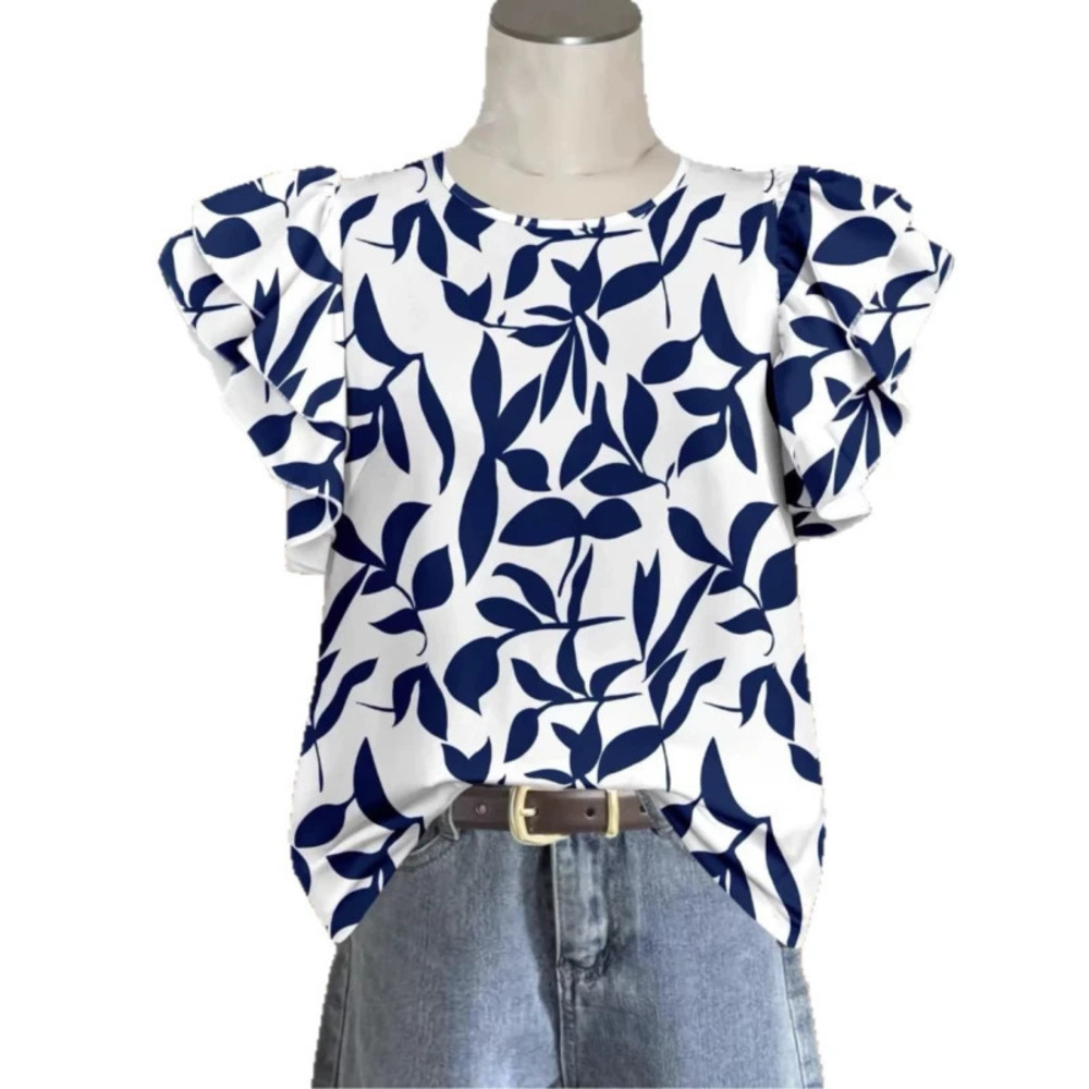 ZARA Fashion Ruffle Round Neck Short Sleeve Top